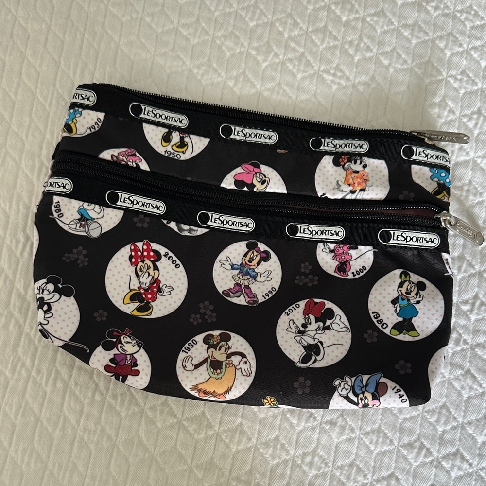 Disney x LeSportsac "Celebrate Minnie" double zip cosmetic bag pouch EUC